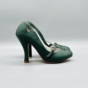 Pin Up Couture Shoes Womens 5 Green Mary Jane Spool Heel Pumps Retro Cutout